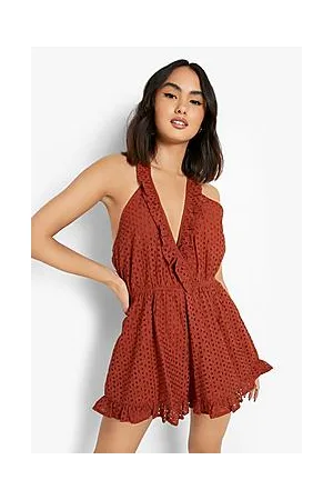Boohoo Broderie Halterneck Frill Playsuit