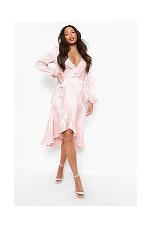 Boohoo Tall Floral Satin Wrap Dress