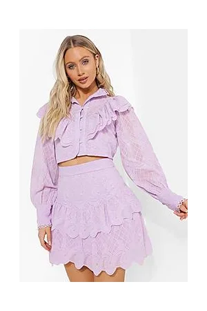 Boohoo Ruffle Front Cropped Lace Blouse