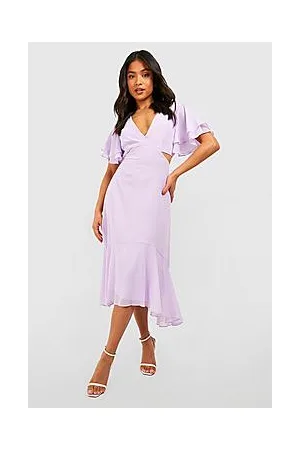 Boohoo Petite V Neck Angel Sleeve Midi Dress