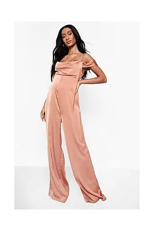 Boohoo Maternity Cold Shoulder Satin Jumpsuit