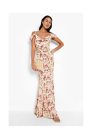 Boohoo Occasion Satin Floral Frill Hem Maxi Skirt