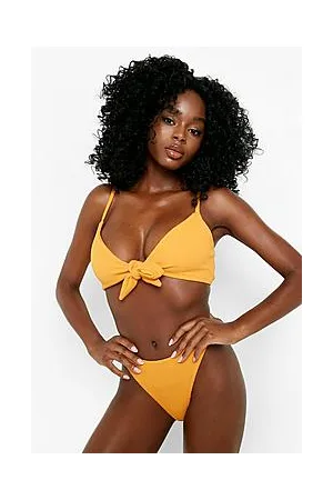 Boohoo Crinkle Tie Front Bikini Set