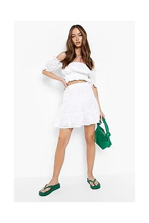 Boohoo Broderie Bardot Crop & Mini Skirt