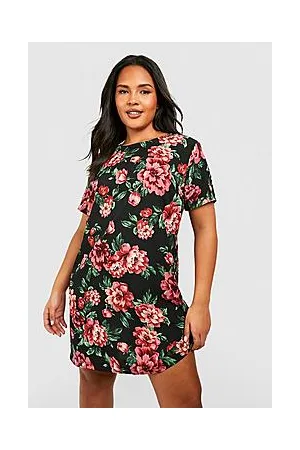 Boohoo Plus Floral Cap Sleeve Shift Dress