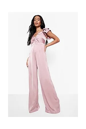 Boohoo Maternity Ruffle Satin Jumpsuit