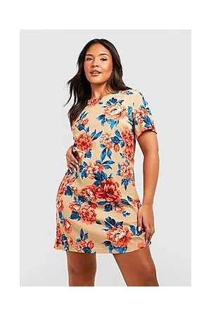 Boohoo Plus Floral Cap Sleeve Shift Dress