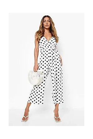 Boohoo Polka Dot Strappy Wrap Culotte Jumpsuit