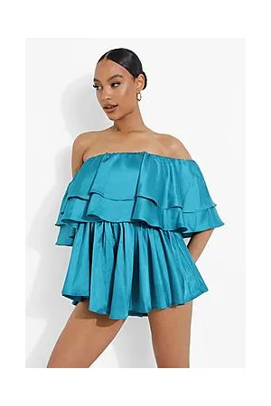 Boohoo Satin One Shoulder Extreme Ruffle Playsuit