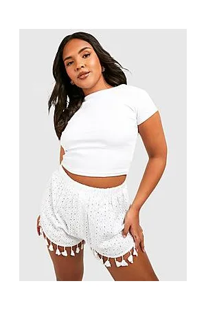 Boohoo Plus Broderie Tassel Hem Shorts