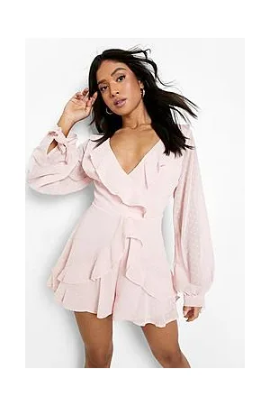 Boohoo Petite Ruffle Dobby Spot Playsuit