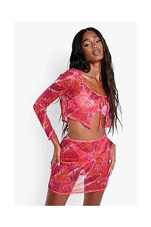 Boohoo Tropicana Mesh Tie Top & Skirt Beach Co-ord