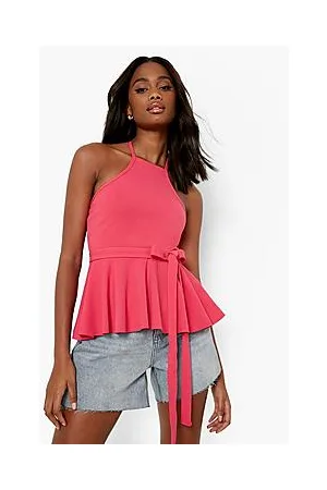 Boohoo Halter Neck Tie Waist Peplum