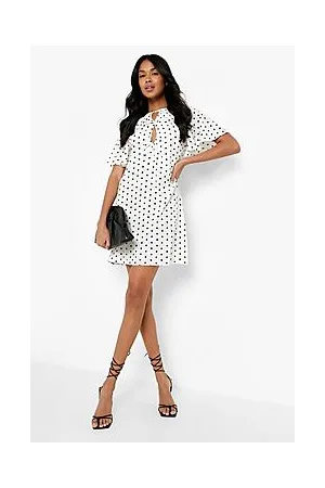 Boohoo Polka Dot Cut Out Front Shift Dress