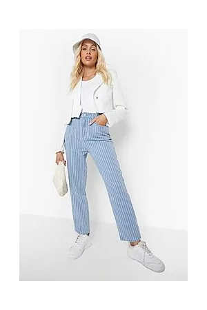 Boohoo Pinstripe High Waisted Mom Jeans