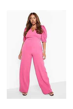 Boohoo Plus Puff Sleeve Wide Leg Jumpsuit