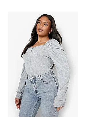 Boohoo Plus Knitted Rib Puff Sleeve Bodysuit