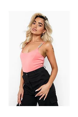Boohoo Petite Diamante Strap Scoop Neck Bodysuit
