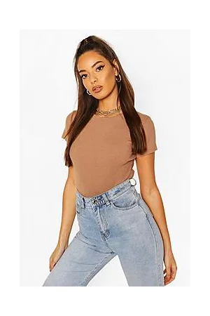 Boohoo Rib Knit Crew Neck Short Sleeve Knitted Bodysuit