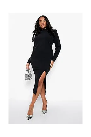 Boohoo Plus Ribbed Shoulder Pad Top & Midi Skirt Co-Ord