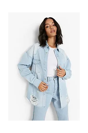 Boohoo Washed Distressed Western Denim Shirt