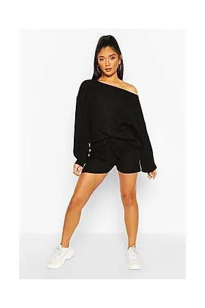 Boohoo Knitted Waffle Short Loungewear Set