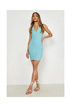 Boohoo Crinkle Collared Sleeveless Dress