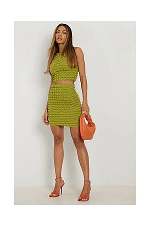 Boohoo Bubble Jersey Racer Crop & Mini Skirt
