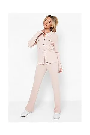 Boohoo Relaxed Knitted Shirt & Wide Leg Trouser Set