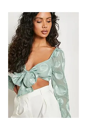 Boohoo Satin Jacquard Tie Crop Top