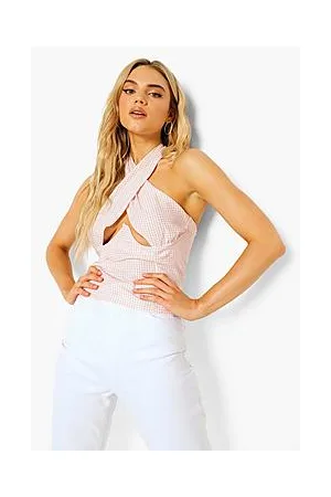 Boohoo Check Cross Over Corset Style Top