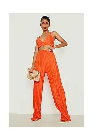 Boohoo Plisse Bralette & Wide Leg Trouser Set