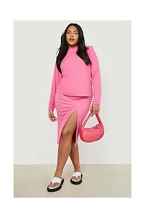 Boohoo Plus Ribbed Shoulder Pad Top & Midi Skirt Co-Ord