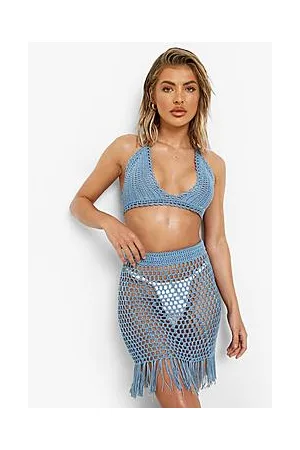 Boohoo Crochet Tassel Hem Beach Mini Skirt