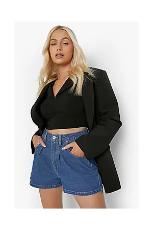 Boohoo High Waisted Pleated Denim Shorts