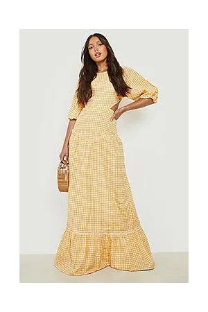 Boohoo Tall Gingham Puff Sleeve Open Back Maxi