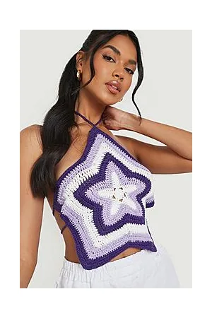 Boohoo Premium Halterneck Crochet Star Crop Top