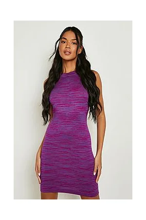 Boohoo Racer Neck Space Dye Knitted Dress