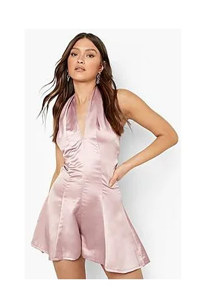 Boohoo Satin Halterneck Panelled Playsuit