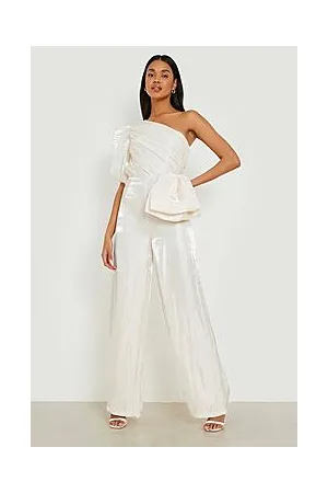 Boohoo Satin Rouched Wide Leg Jumpsuit