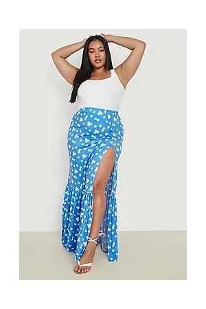 Boohoo Plus Daisy Print Split Front Maxi Skirt