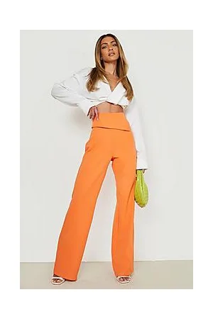 Boohoo Fold Over Waist Detail Wide Leg Trousers