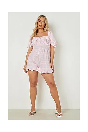 Boohoo Plus Gingham Puff Sleeve Playsuit