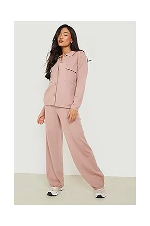 Boohoo Cargo Knit Shacket And Trouser Set
