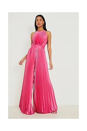 Boohoo Pleated High Neck Wide Leg Jumpsuit