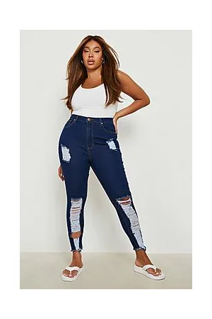 Boohoo Plus Ripped Cut Off Stretch Skinny Jeans
