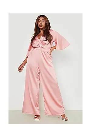 Boohoo Plus Satin Pleated Wide Leg Jumpsuit
