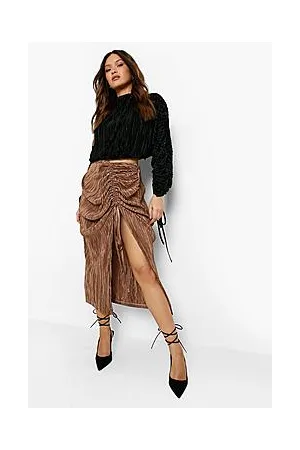 Boohoo Plisse Ruched Side Midiaxi Skirt