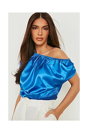 Boohoo Slash Neck Ruched Satin Bodysuit