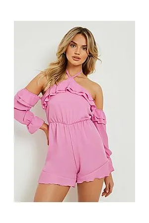 Boohoo Chiffon Frill Cold Shoulder Playsuit